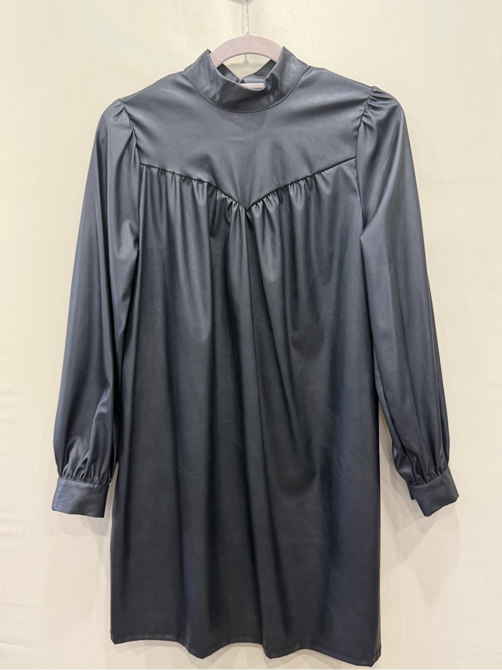 Who What Wear Black Faux Leather Mock-Neck Long-Sleeve Dress - Picture 2 of 16